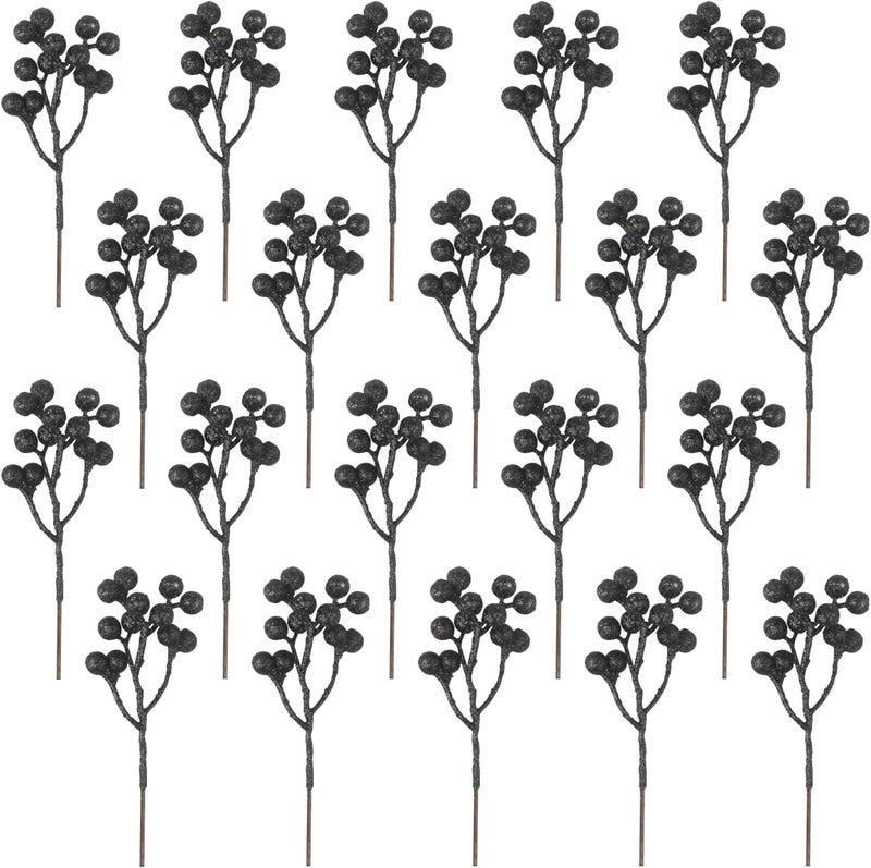 Fangoo 20 Pack 7 Inch Artificial Black Berry Picks for Christmas Tree Branches Decorations for Home Holly Berries for Crafts Winter Holiday Wedding Decor - Image 1